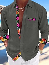 economico Vacanza-Per uomo Camicia camicia di lino Camicia estiva Abbigliamento mare Camicia con bottoni Liscio Da mare Curise Nero Bianco Rosa Blu Manica lunga Colletto Primavera estate Abbigliamento