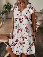 cheap Art&amp;Design Dress-Women&#039;s Mini Dress Petite Dress T Shirt Dress Tee Dress Shift Dress Summer Dress Bohemia Fashion Basic Outdoor Vacation Party Regular Fit Tropical Short Sleeve V Neck Black White Yellow
