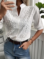 economico Top in Pizzo-Camicia Camicia in pizzo Blusa Top eleganti Per donna Bianco Liscio Occhiello Strada Giornaliero Essenziale Moderno A V Standard S
