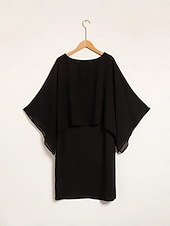 preiswerte Blumenkleider-Damen Chiffon Hochzeitsgast schwarzes Kleid lockeres Cape Minikleid figurbetontes Kleid