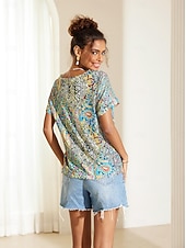 Γυναικείο T-shirt Boho Μπλούζα Paisley Εκτύπωση V-Λαιμό Κοντό Μανίκι Καθημερινό Χαλαρό Στυλ Πολύχρωμο Ελαφρύ Καλοκαίρι Μπλούζα Χαμηλού Κόστους Boho t-shirt-Γυναικείο T-shirt Boho Μπλούζα Paisley Εκτύπωση V-Λαιμό Κοντό Μανίκι Καθημερινό Χαλαρό Στυλ Πολύχρωμο Ελαφρύ Καλοκαίρι Μπλούζα