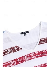 ieftine Tricou cu dungi și geometric-Tricou pentru femei T-Shirt patriotic guler în V dungi roșu alb albastru uzat cu mânecă scurtă casual de vară confortabil potrivire relaxată îmbrăcăminte de zi dimensiuni disponibile