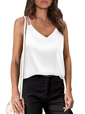 preiswerte Einfacher Tank-Damen Cami Tank Top Lässig Ärmellos Reguläre Tops V-Ausschnitt Urlaub Täglich Weiß Wein Grün Beige Sommer