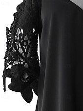 preiswerte Basic-Damenoberteile-Hemd Bluse Damen Schwarz Einfach Spitze Kalter Schulter-Schnitt Straße Täglich Mode V Ausschnitt Normale Passform S