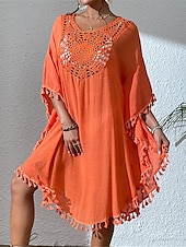 preiswerte Weiße Spitzenkleider-Damen Minikleid Weißes Kleid Spitzenkleid Hemdblusenkleid Sommerkleid Streetwear Basic Lässig Urlaub Straße Ferien Normale Passform Dreiviertelarm Rundhalsausschnitt Schwarz Weiß Blau Orange Sommer