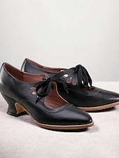  γυναικείες vintage δερμάτινες γόβες με κορδόνια - κομψά παπούτσια oxford για ρετρό και επίσημες περιστάσεις
