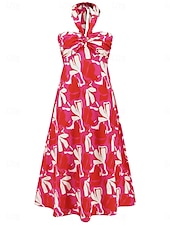 abordables Robes de vacances-Femme robe longue Robe casual Robe Évasée Robe Trapèze Robe d&#039;été mode Décontractées Vacances du quotidien Rendez-vous Standard Floral Feuille Sans Manches Dos nu Rouge Violet Orange Vert Eté