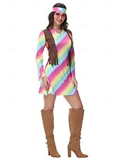 levne Šaty-Retro 60. léta Hippie Šaty Čelenka Dámské maškarní šaty 70. let Hippie Do V Dámské předvečer Všech svatých Karneval Plesová maškaráda Večírek Pride Parade Měsíc hrdosti Dospělé Šaty Čelenka