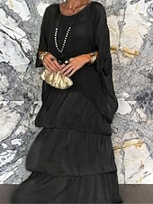 billiga Eleganta blommiga klänningar-dam chiffongklänning blommigt volangtryck maxiklänning elegant bröllopsfest 3/4 lång ärm sommar