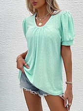 billige Blonder topper-Dame Bluse Elegant Bohem Kortermet Crew-hals Feriereise Daglig Ut på byen knyttede Hvit Rosa Militærgrønn Grønn Sommer