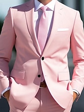 cheap Semi-Formal Suits-Men&#039;s Wedding Suits White Pink Daily Business Solid Colored Plus Size 2 Piece Single Breasted Two-buttons