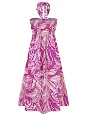 abordables Robes de vacances-Femme robe longue Robe casual Robe Évasée Robe Trapèze Robe d&#039;été mode Décontractées Vacances du quotidien Rendez-vous Standard Floral Feuille Sans Manches Dos nu Rouge Violet Orange Vert Eté