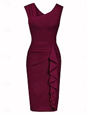 cheap Bodycon Club Dresses-Women&#039;s Work Dress Shift Dress Elegant Office Daily Mini Dress Ruffle V Neck Sleeveless Plain Regular Fit Black Wine Summer Spring S M L XL