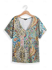 Γυναικείο T-shirt Boho Μπλούζα Paisley Εκτύπωση V-Λαιμό Κοντό Μανίκι Καθημερινό Χαλαρό Στυλ Πολύχρωμο Ελαφρύ Καλοκαίρι Μπλούζα Χαμηλού Κόστους Boho t-shirt-Γυναικείο T-shirt Boho Μπλούζα Paisley Εκτύπωση V-Λαιμό Κοντό Μανίκι Καθημερινό Χαλαρό Στυλ Πολύχρωμο Ελαφρύ Καλοκαίρι Μπλούζα