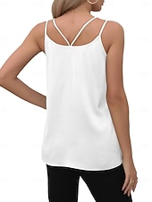 preiswerte Einfacher Tank-Damen Cami Tank Top Lässig Ärmellos Reguläre Tops V-Ausschnitt Urlaub Täglich Weiß Wein Grün Beige Sommer