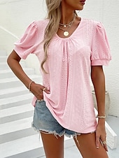 billige Blonder topper-Dame Bluse Elegant Bohem Kortermet Crew-hals Feriereise Daglig Ut på byen knyttede Hvit Rosa Militærgrønn Grønn Sommer