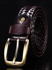 preiswerte Herrengürtel-Geflochtener Ledergürtel für Herren mit Messingschnalle – Vintage-Stil in Schwarz und Braun, verstellbar für Freizeit- und Abendgarderobe