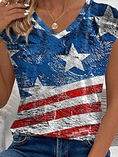 billige Uavhengighetsdag Topp-Kvinners patriotiske cami-top amerikansk flagg uformell kort erm V-hals vanlige topper daglig blå sommer