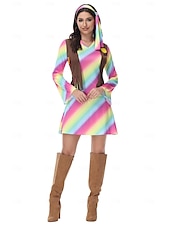 levne Šaty-Retro 60. léta Hippie Šaty Čelenka Dámské maškarní šaty 70. let Hippie Do V Dámské předvečer Všech svatých Karneval Plesová maškaráda Večírek Pride Parade Měsíc hrdosti Dospělé Šaty Čelenka
