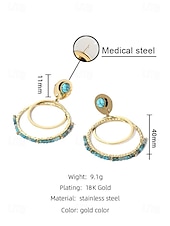 cheap Women&#039;s Earring-Women&#039;s Turquoise Beaded Hoop Earrings - Elegant Gold-Tone Drop Dangle Jewelry