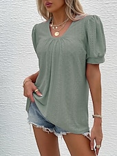 billige Blonder topper-Dame Bluse Elegant Bohem Kortermet Crew-hals Feriereise Daglig Ut på byen knyttede Hvit Rosa Militærgrønn Grønn Sommer