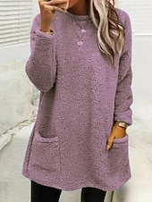 economico Felpe Pelosi-Per donna Felpa Pullover Tinta unica Sportivo Pagliaccetto Essenziale Manica lunga Rotonda Girocollo Maglie lunghe Strada Informale Tasche Marron Nero Bianco Verde chiaro Rosa Autunno inverno