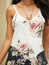 abordables Boutique Graphique Débardeurs &amp; Camis-Débardeur sans manches basique à imprimé floral pour femmes tunique col en V haut décontracté vacances noir blanc jaune bleu