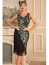 cheap Dresses-Retro Vintage Roaring 20s 1920s Flapper Dress Cocktail Dress The Great Gatsby Wedding Guest Sequins Tassel Fringe Women&#039;s Masquerade Party / Evening Wedding Reception Bachelorette Party Adults&#039; Dress
