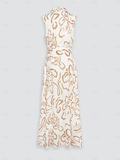 levne Květinové šaty-Dámské letní maxi šaty bez rukávů s áčkovým límcem a páskem, tvarované kapsy, látka v pase, slim fit, modrá, zelená, béžová
