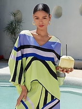 cheap Blouses &amp; Shirts-Satin V Neck Geometric Print Poncho Blouse