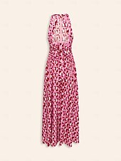 preiswerte Blumenkleider-Damen Resortkleidung Maxikleid Rosa Ärmellos Geometrisch Spitzenbesatz Frühling &amp; Sommer Neckholder Elegant Strandurlaub S M L