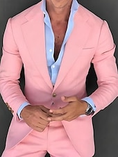 billiga Herrars klassiska kavajer-Herr Studenten Cocktailklädsel Kavaj Ceremoni Bröllopsfest Affärskläder Mode Ledigt Vår &amp; Höst Polyester TR Slät Ficka Ledigt / vardag Enkelknäppt Blazer Ljusrosa Gul Rodnande Rosa Kungsblå