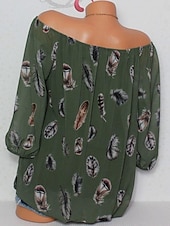 preiswerte Damen Grafik Tops-Damen Boho Bluse Federdruck Langarm V-Ausschnitt Krawattenbänder fließendes Top weiß braun lässig Strand Festivalmode entspannte Passform Frühling Sommer Kleidung