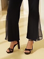 preiswerte Zweiteilige Sets-Damen Modal Chiffon Flare Manschette Stehkragen Langarm Bluse Hosen Set Date Elegant Alltagskleidung