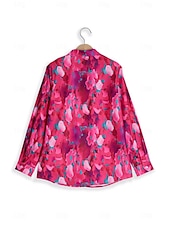 billiga Kvinnors Konst &amp; Design Toppar-Damblus Floral Tryck 3/4 Lång Ärme Spridd Krage Rosa Magenta Vit Knapp-Down Vår Sommar Casual Elegant Tropical Semesterstorlekar Tillgängliga