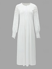 preiswerte Weiße Spitzenkleider-Maxikleid für Damen im Bohemian-Stil mit V-Ausschnitt, langen Spitzenärmeln, weißer, fließender Rock, lässig, Strand, halbformell, Frühling, Sommer, volle Größen, feminine, elegante Kleidung