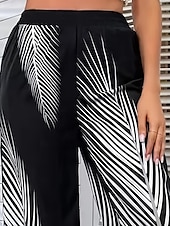 preiswerte weites Bein und hohe Taille-Damen Breites Bein Hosen Hose Casual Lang Blatt Weite Hosen Bedruckt Atmungsaktivität Komfortabel Unelastisch Ausgehen Wochenende Schwarz Weiß Khaki Frühling Sommer Regular Fit
