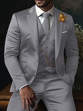 abordables Trajes formales-De los hombres Boda Trajes Negro Rojo Color sólido Ajustado Juego de 3 piezas Recto 2 botones