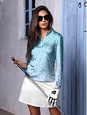 cheap Polos &amp; Quarterzips-Women&#039;s Golf Polo Shirt Black Blue Light Purple Long Sleeve Sun Protection Top Leopard Fall Winter Ladies Golf Attire Clothes Outfits Wear Apparel