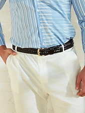 preiswerte Herrengürtel-Geflochtener Ledergürtel für Herren mit Messingschnalle – Vintage-Stil in Schwarz und Braun, verstellbar für Freizeit- und Abendgarderobe