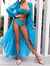 preiswerte Weiße Spitzenkleider-Damen Weißes Kleid Maxidress Chiffon mit Schnürung Gespleisst Verabredung Urlaub Brautkleider schlicht V Ausschnitt Langarm Schwarz Weiß Blau Farbe