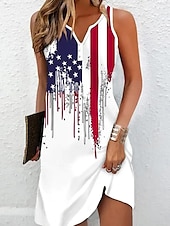 cheap Independence Day Dress-Independence Day Women&#039;s Patriotic Fourth of July Dress Mini Dress Petite Dress T Shirt Dress Tee Dress Sundress Summer Dress Active Fashion Streetwear Outdoor Vacation Street Regular Fit Flag