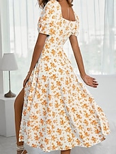 cheap Casual Floral Dresses-Women&#039;s Casual Dress Swing Dress Floral Split Print Square Neck Midi Dress Stylish Casual Daily Date Short Sleeve Summer