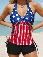 billige Uavhengighetsdag badetøy-Uavhengighetsdagen Kvinners Badetøy Patriotiske Fjerde juli Tankini 2 Delt Badedrakt Amerikansk Flagg Trykk Ferie Badedrakter