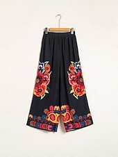 economico Pantaloni-Per donna Femminile Gamba larga Pantaloni Lunghezza intera Raso Elegante Bohemien Vacanza Nero Estate Primavera XS S M
