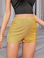 economico Pantaloncini corti-Per donna Pantaloncini Casual quotidiano Breve Liscio Con lustrini Traspirabilità Comodo Media elasticità Serata Fine settimana Nero Bianco Oro Rosso rosa Estate Standard