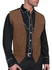 abordables Chalecos-Hombre Chaleco Ropa Cotidiana Vacaciones Noche Vintage Moda Primavera &amp; Otoño Botón Bolsillo delantero Poliéster Cómodo Plano Botonadura Simple Escote en Pico Ajuste regular Negro Marrón claro Marrón