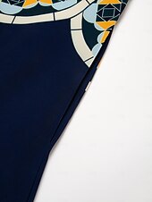 billige uformell kjole med trykk-Dame Resort Wear Maxikjole Navyblå 3/4 ermer Folk Printer Vår sommer V-hals Fritid Strandferie XS S M