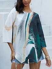 billige Kvinnenes Kunst &amp; Design Topper-Kvinners Bluse Langermet Asymmetrisk Hem Chiffon Grunnleggende Blomstertrykk Vanlige Topper Rund hals Uformell Daglig Grønn Vår Høst
