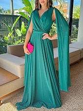 billige Gjestekjoler til bryllup-A-linje bryllup gjest kjoler elegant kjole formell sommer gulvlengde lang erme v-hals konvertibel chiffon med rynker